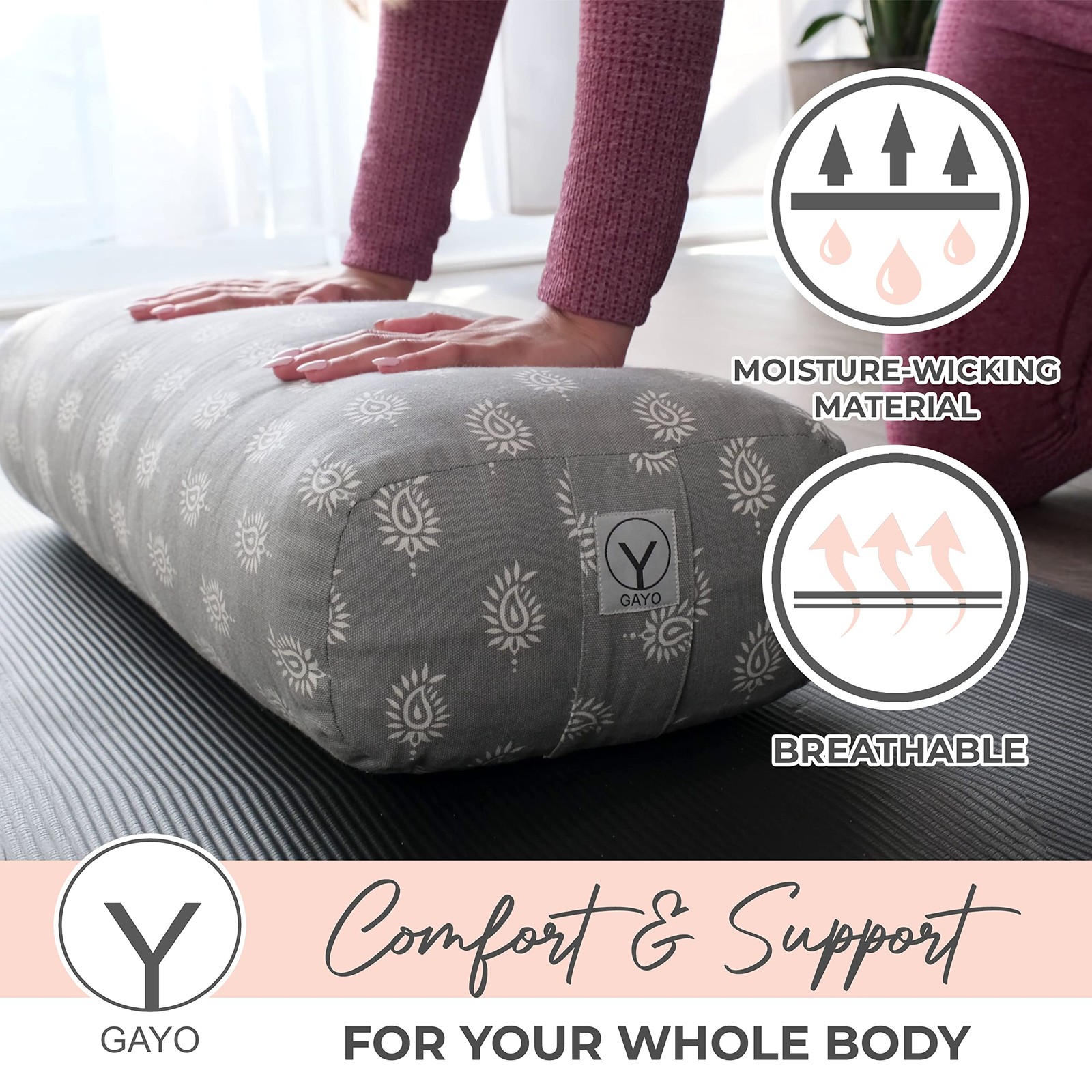 Bolster for Restorative Yoga – Made with 100% Cotton, Pillow Set Includes Ext…