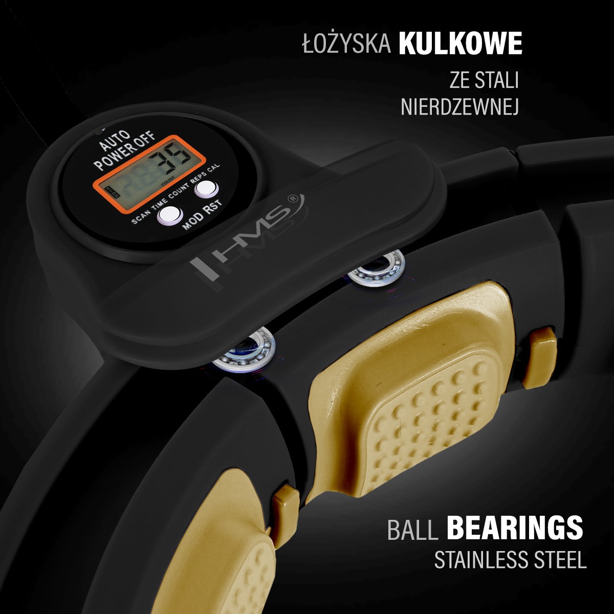 5908261681622 HHM13 NEW HULA HOP BLACK/GOLD Z MAGNESAMI I OBCIĄŻNIKIEM + LICZNIK