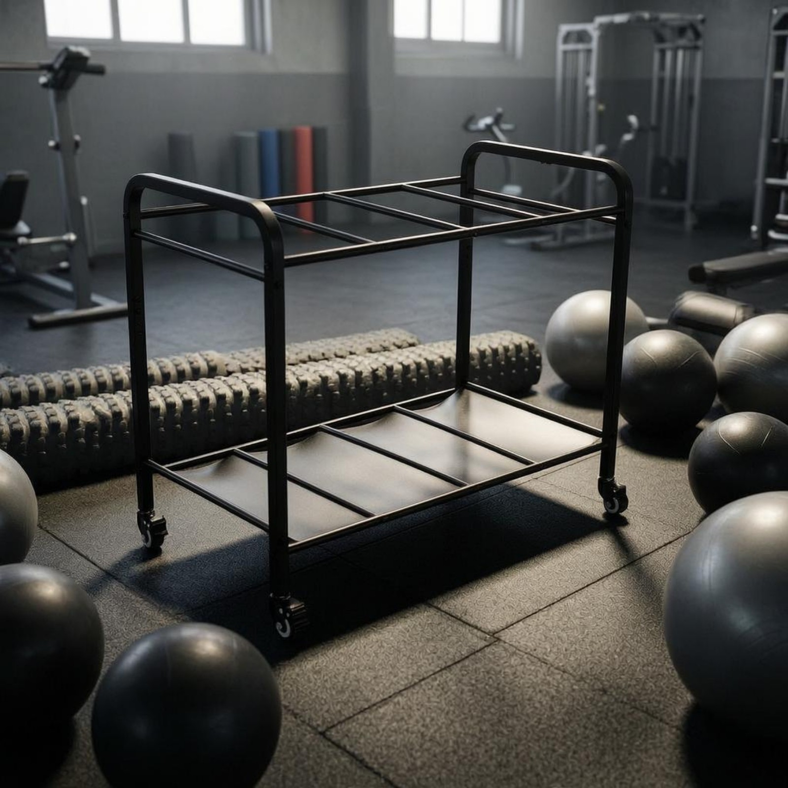 Exercise Mat Storage Rack Freestanding Exercise Gear Organizer with Wheels