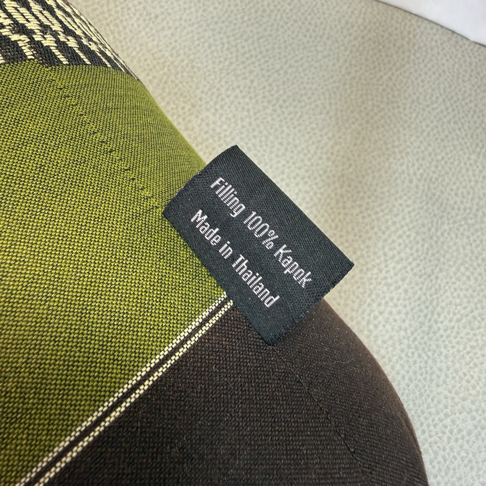 leewadee Yoga Meditation Pillow Kopak Filling Thailand 21”x 5” Round Green Brown