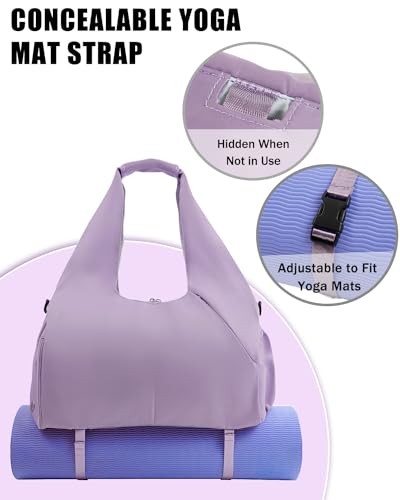 Gym Bag for Women with Shoe Compartment Yoga Mat Bag with Wet Pocket and Purple