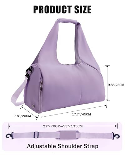 Gym Bag for Women with Shoe Compartment Yoga Mat Bag with Wet Pocket and Purple