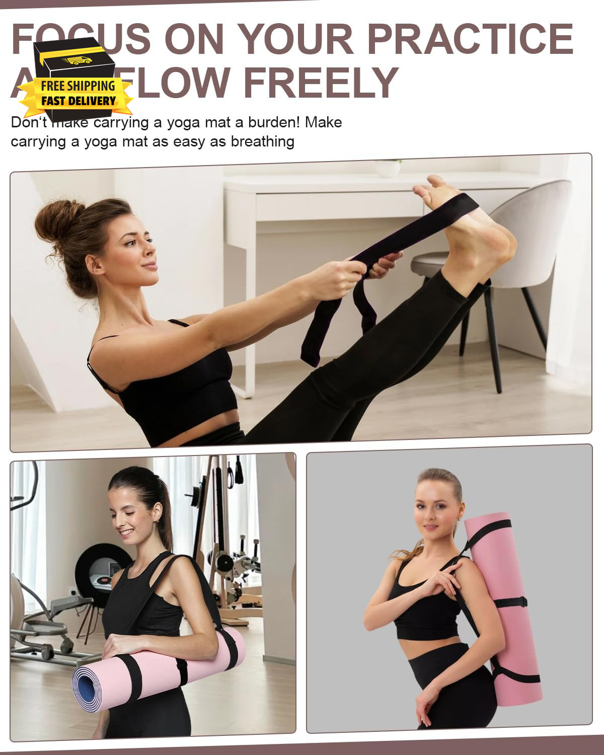 Yoga Mat Carrier, Premium Yoga Strap for Carrying Yoga Mats with Adjustable Velc
