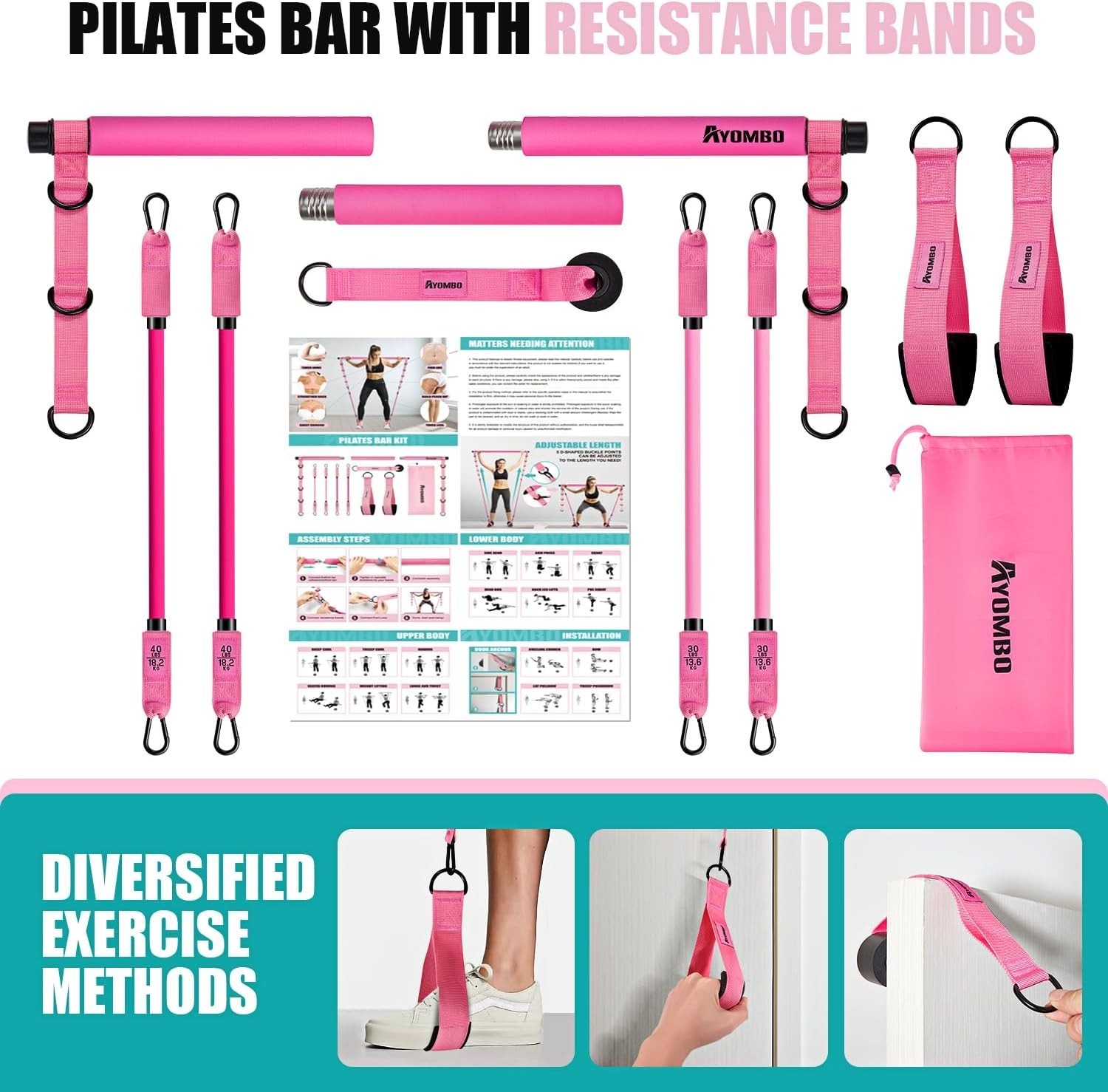 Portable Pilates Bar Kit – Non-slip Grip & Resistance Bands for Complete Fitness