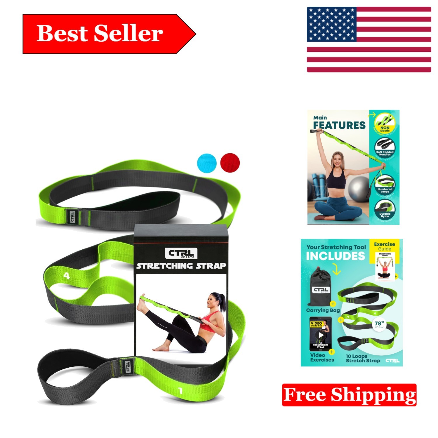 Multifunctional Yoga & Therapy Stretch Strap with Loops