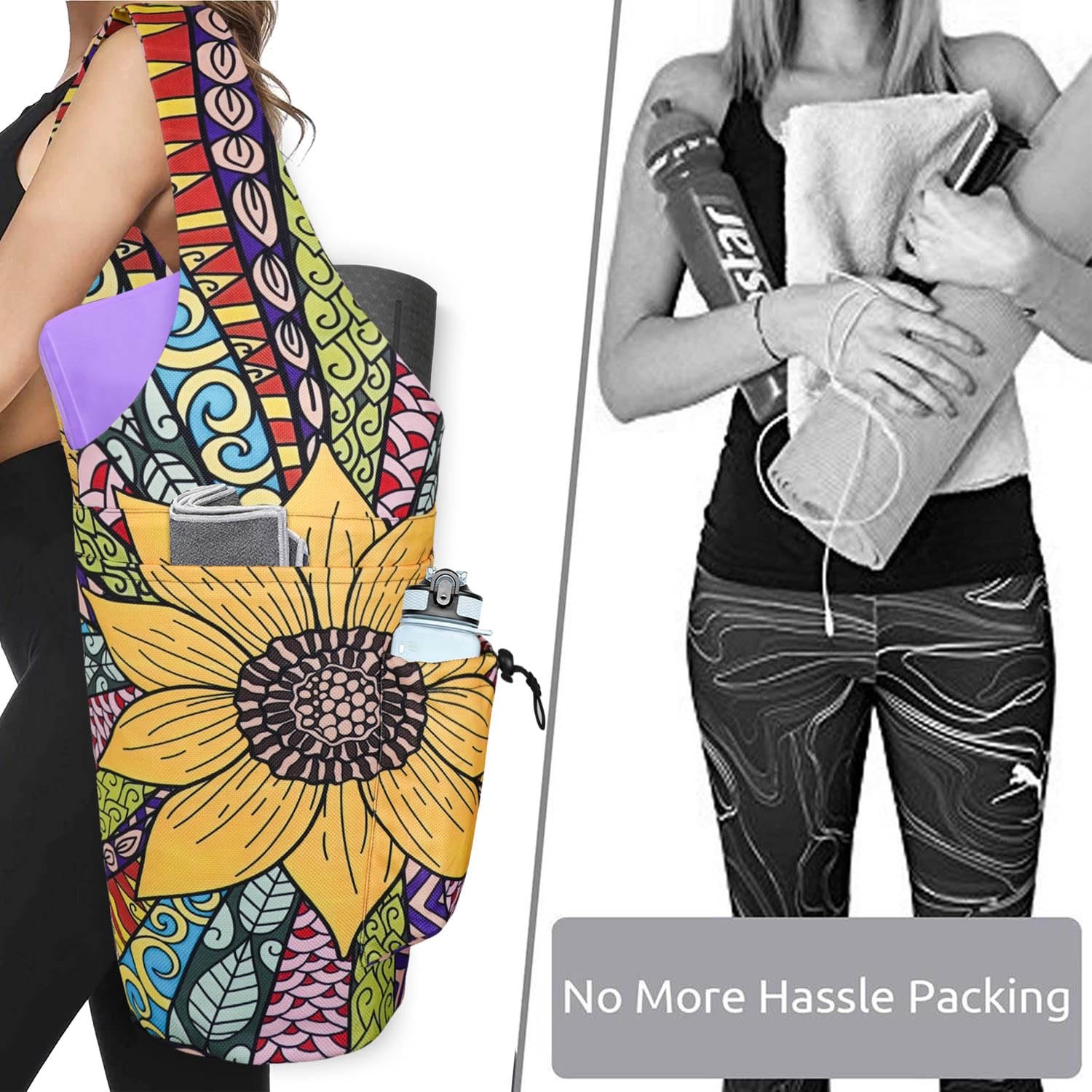 Yoga Mat Bag – Large Opening Long Tote Yoga Mat Carrier Holder Bag with Water…