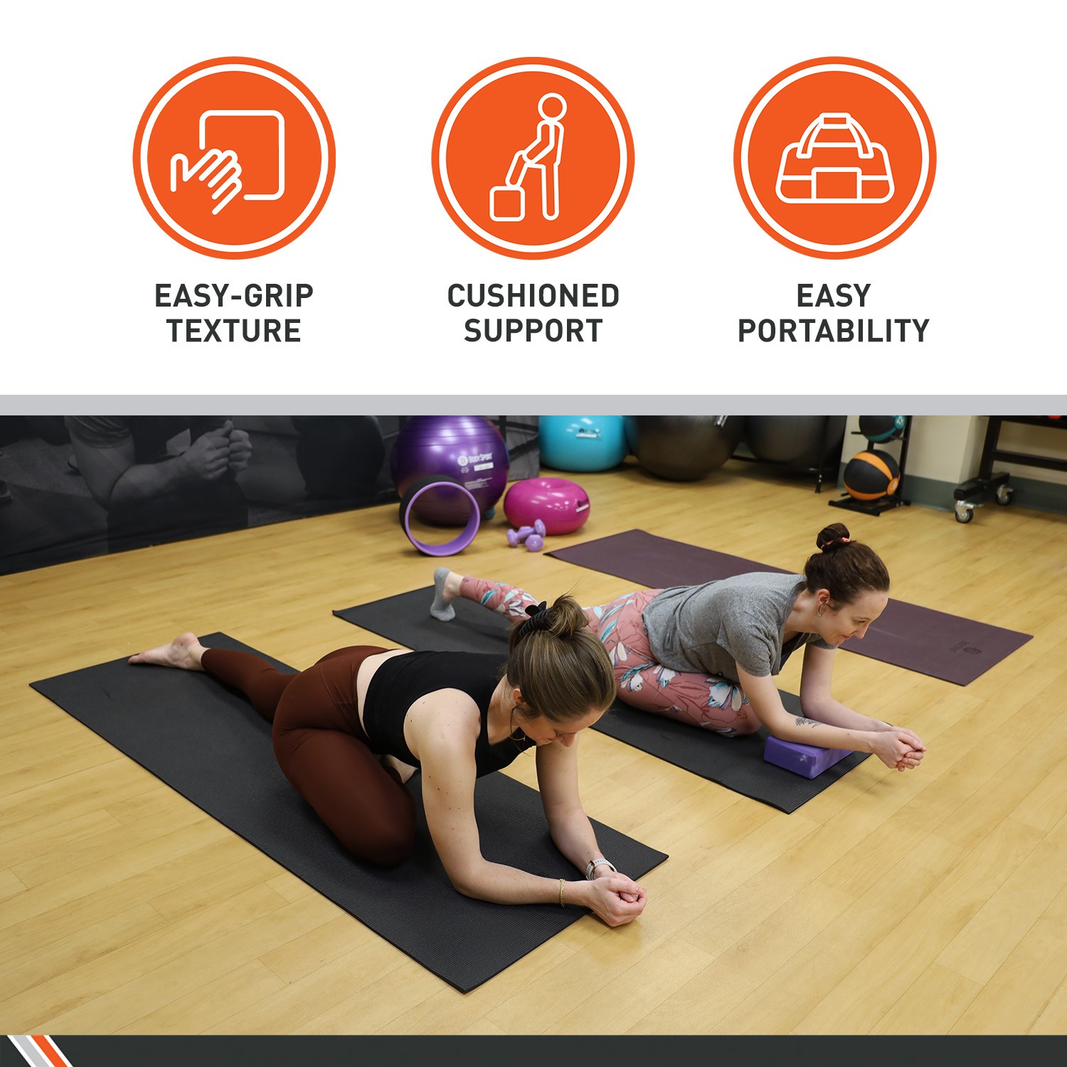 Body Sport 1/4&Prime; Yoga Mat, Black – High-Density, Non-Slip Surface with Shock