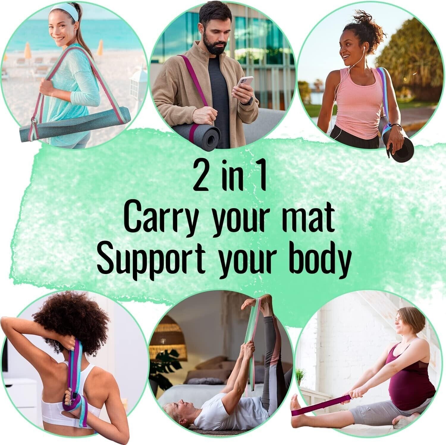 TECEUM Yoga Mat Strap – Adjustable Mat Holder Sling – 64 IN, Mixed Blueberry
