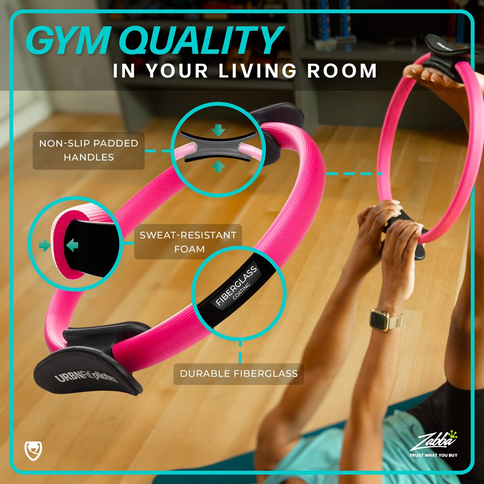 URBNFit Pilates Ring 12&Prime; Magic Circle w/Dual Grip, Foam Pads for Inner Thigh…