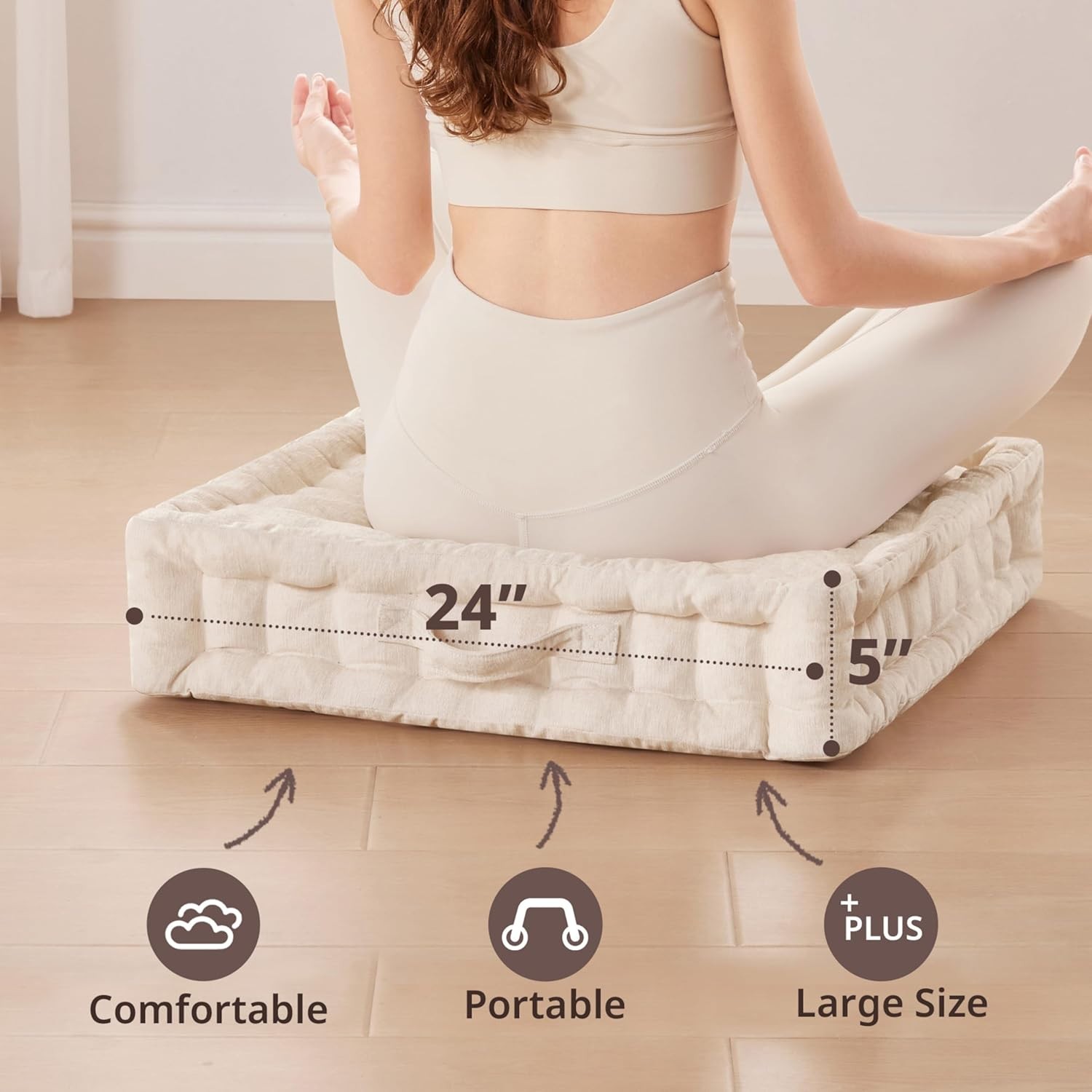 Large Floor Pillow for Adults Yoga or Meditation Cushion with Handle, Floor C…