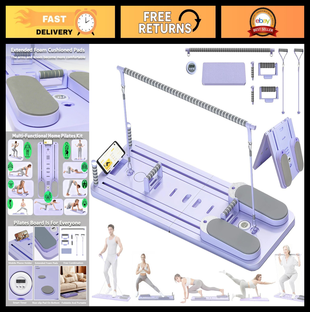 8-in-1 Portable Pilates Board with Phone Holder & Timer – Multi-Functional Refor