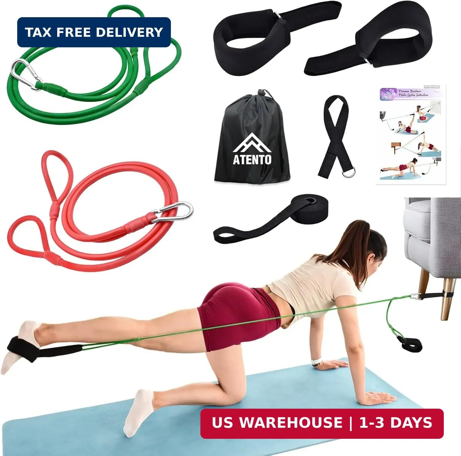 ATENTO Resistance Pilates System Reformer Style Pilates Lightweight Portable Pil
