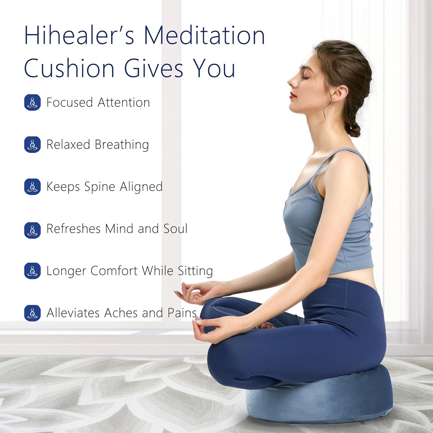 Meditation Cushion Velvet Cover Large Floor Pillow for Yoga Support Soft