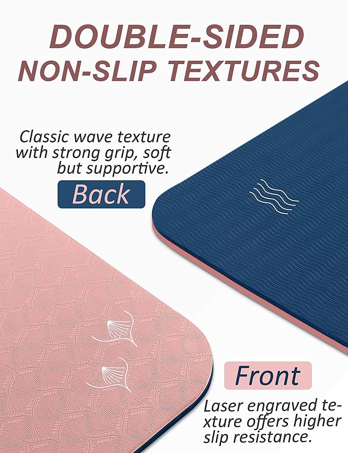 Yoga Mat with 72 » x 24 » x 1/3 » (Regular Version), Cherry Pink & Navy Blue