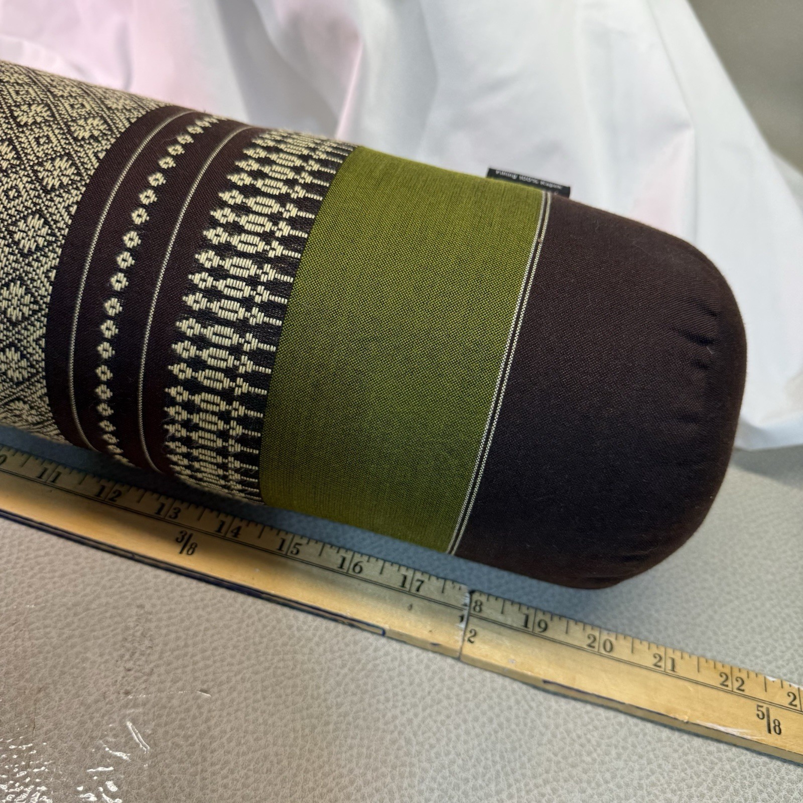 leewadee Yoga Meditation Pillow Kopak Filling Thailand 21”x 5” Round Green Brown