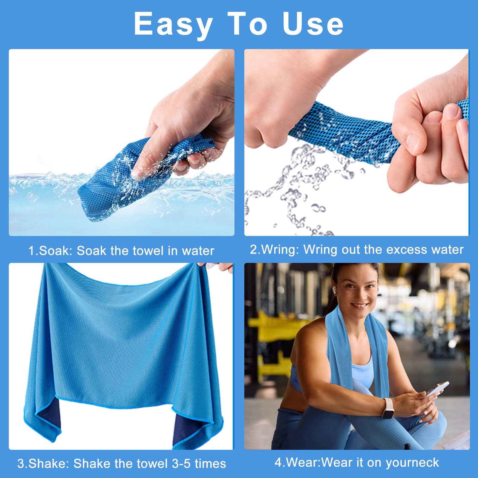 Aegero 4 Pack Cooling Towel (40&Prime;x12&Prime;), 40&Prime; x 12&Prime;, Light Blue/Green/Pink/Grey