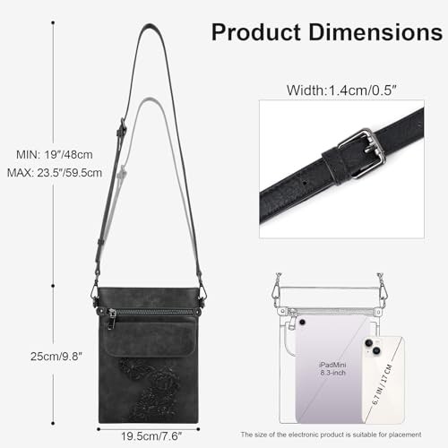 Small Crossbody Purse for Women, Vegan Leather Multi Pocket Bag with Black