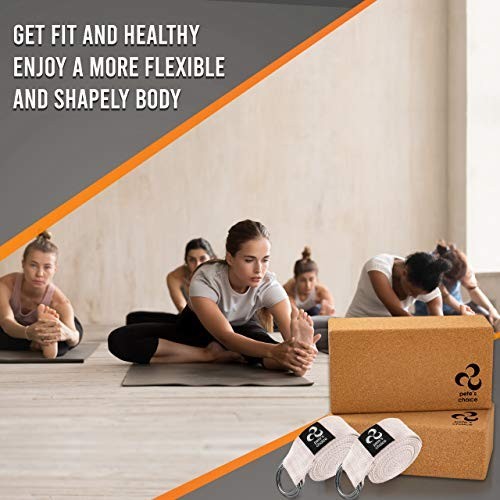 Yoga Straps 8FT Cork Blocks 2 Pack Stretch Flexibility Pilates Gym Workout