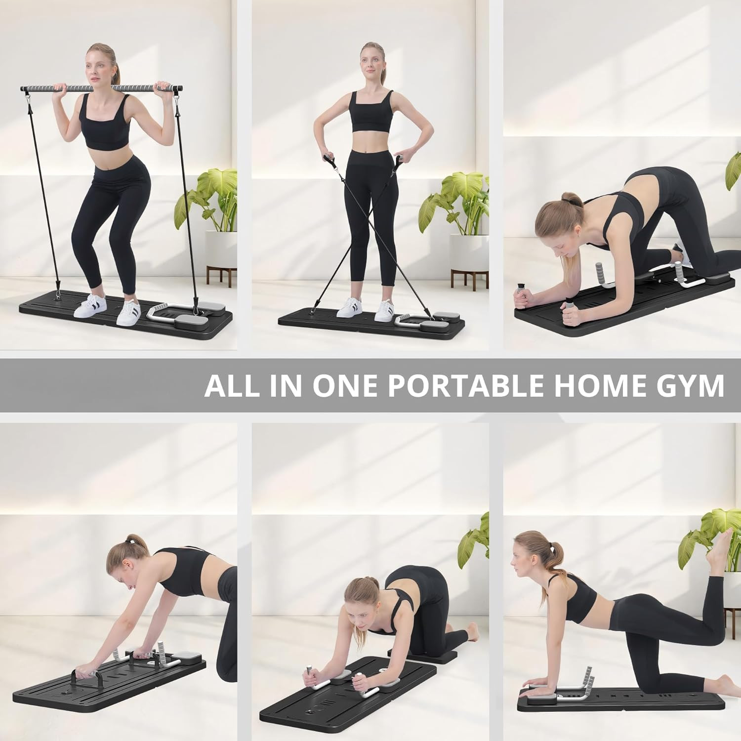 Foldable Pilates Reformer with Resistance Bands & Yoga Stick – Home Pilates Mach