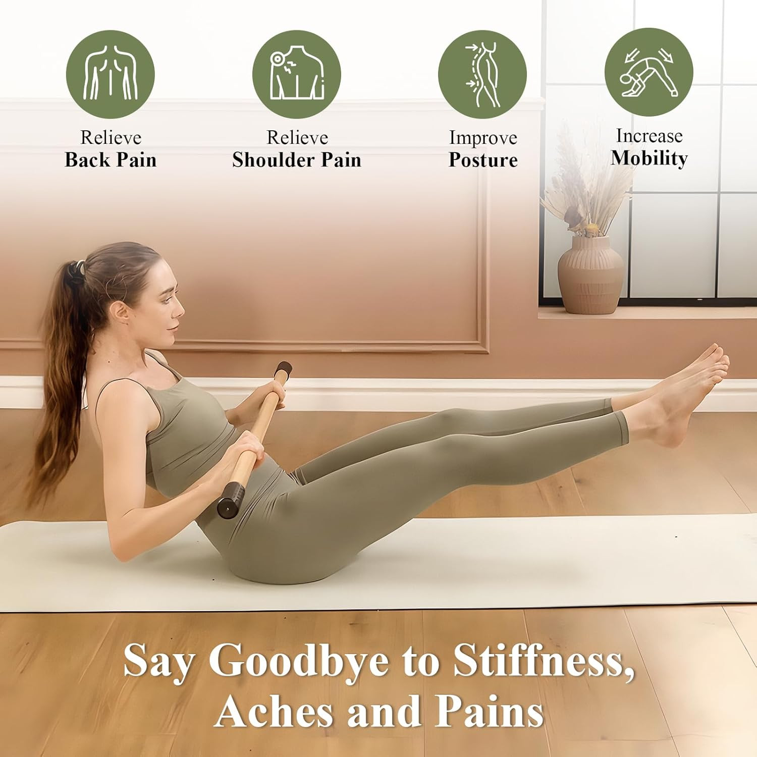 Yoga Stick for Stretching, 5Ft Exercise Stick for Mobility & Flexibility, Bamboo