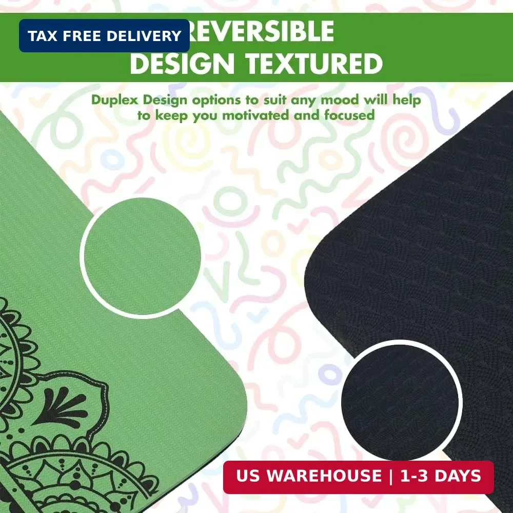 Yoga Mat – Premium 6mm Print Reversible Extra Thick and Large Non Slip Exercise