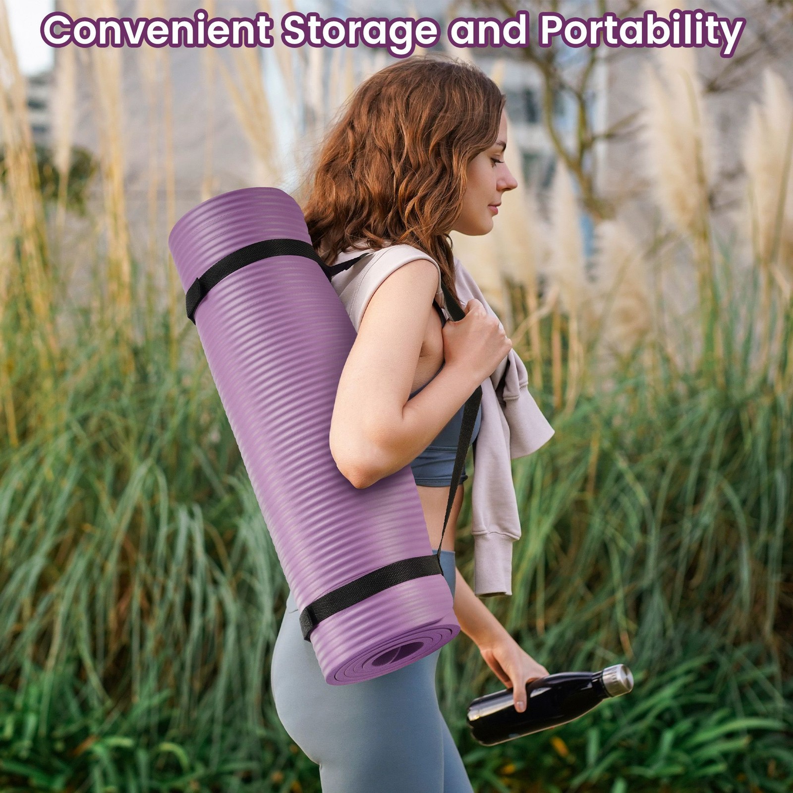 Fitvids 1/2&Prime; Thick High Density Exercise Yoga Mat, Carrying Strap, Purple (Used)