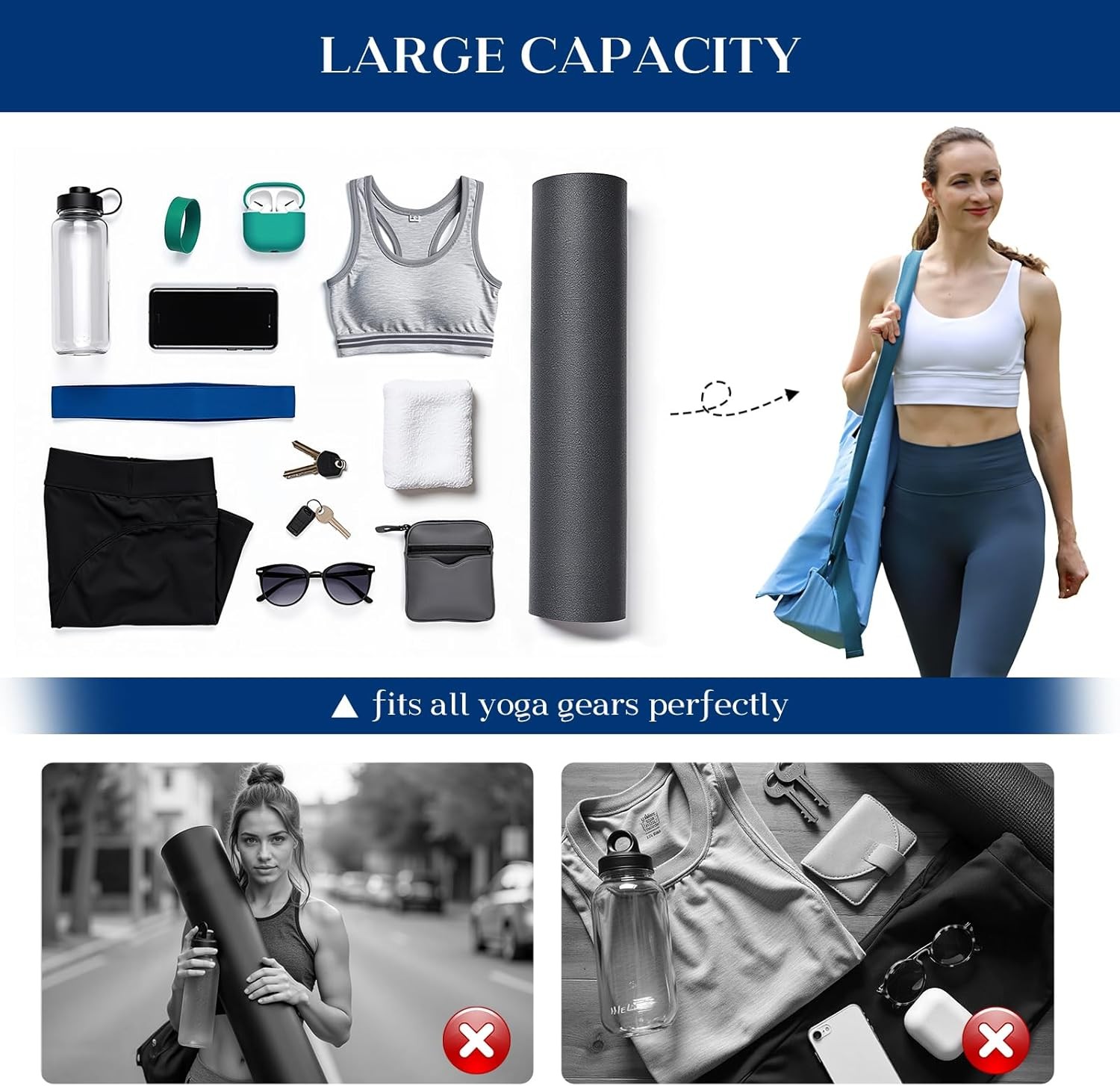 Tumaz Yoga Mat Bag | Padded Adjustable Shoulder Strap | Fits Up to 26&Prime; Mats | Mu