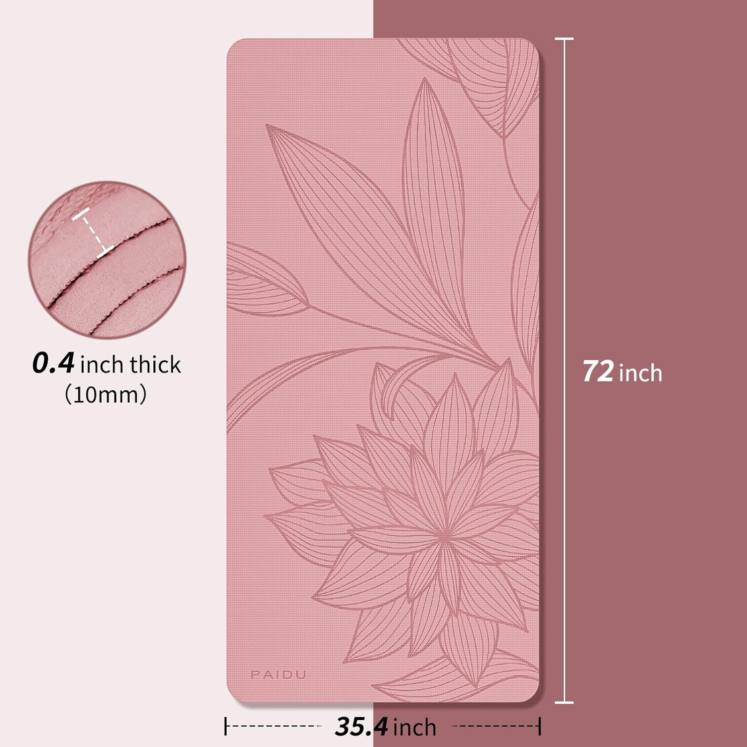 Large Yoga Mat-72’X36’X0.4’ Extra Width ＆ Thick,Comfortable,Non-Slip Exercise Ma