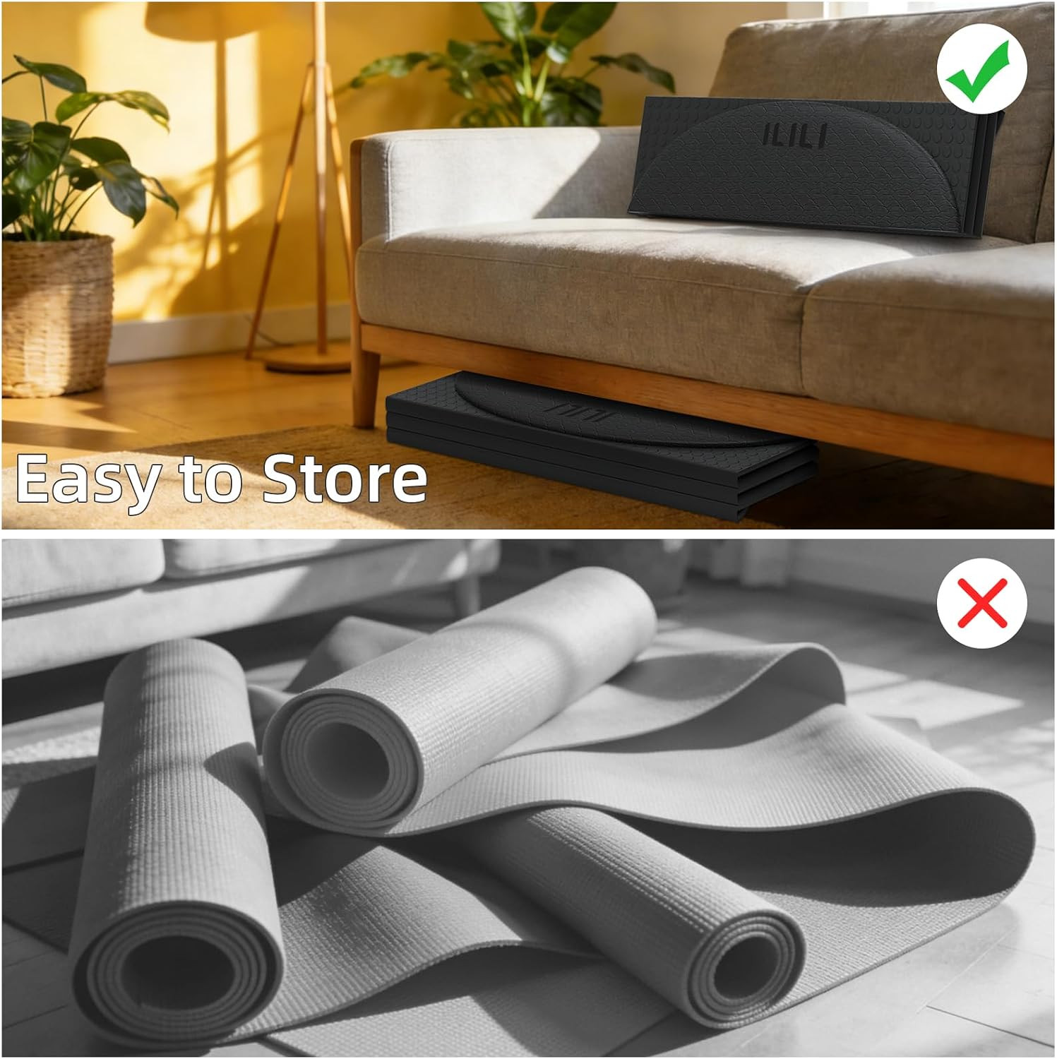 Extra Long Foldable Yoga Mat – 10mm Thick TPE, Portable & Comfortable 75&Prime;L x 26&Prime;