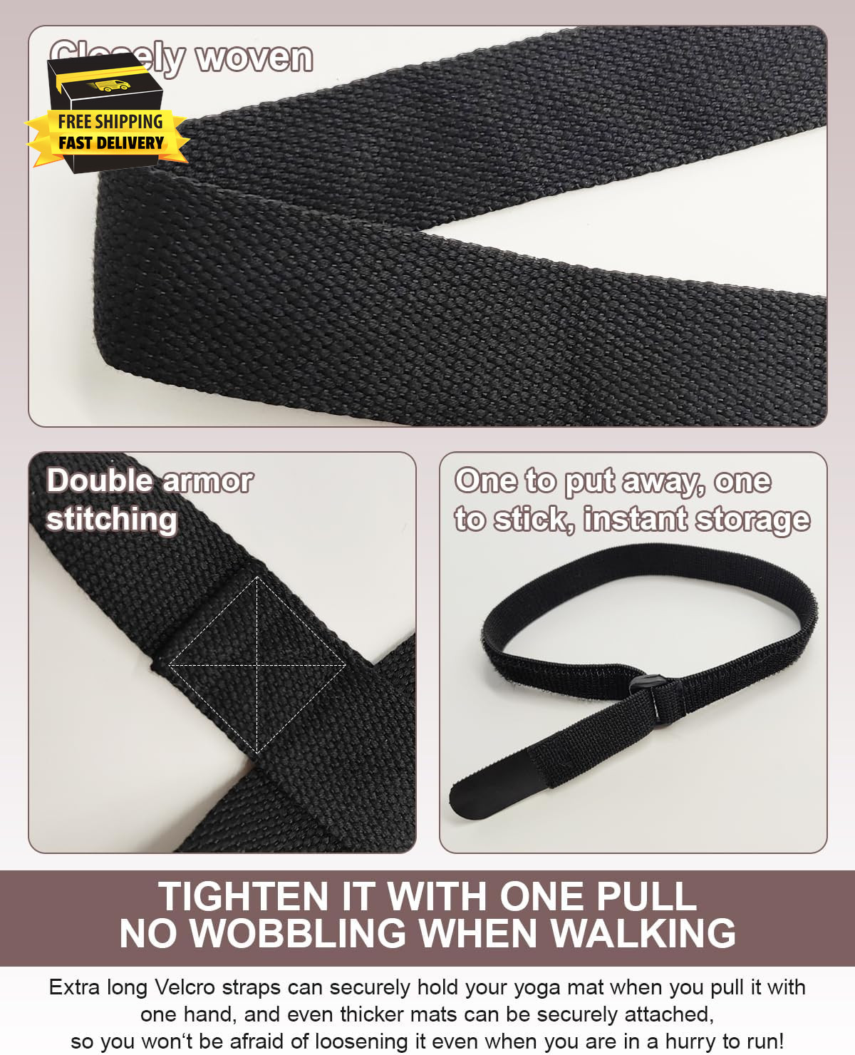 Yoga Mat Carrier, Premium Yoga Strap for Carrying Yoga Mats with Adjustable Velc