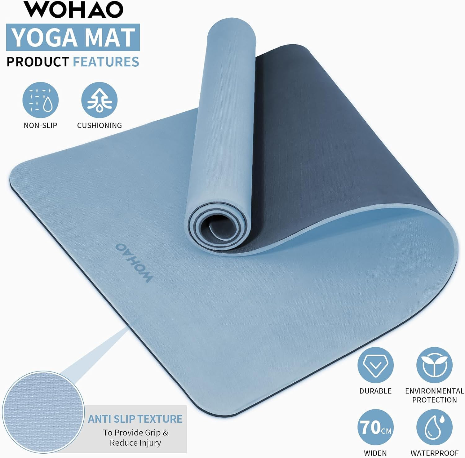 Extra Thick 8mm Non-Slip Yoga Mat with Carrying Strap – Dual Color 72&Prime;x28