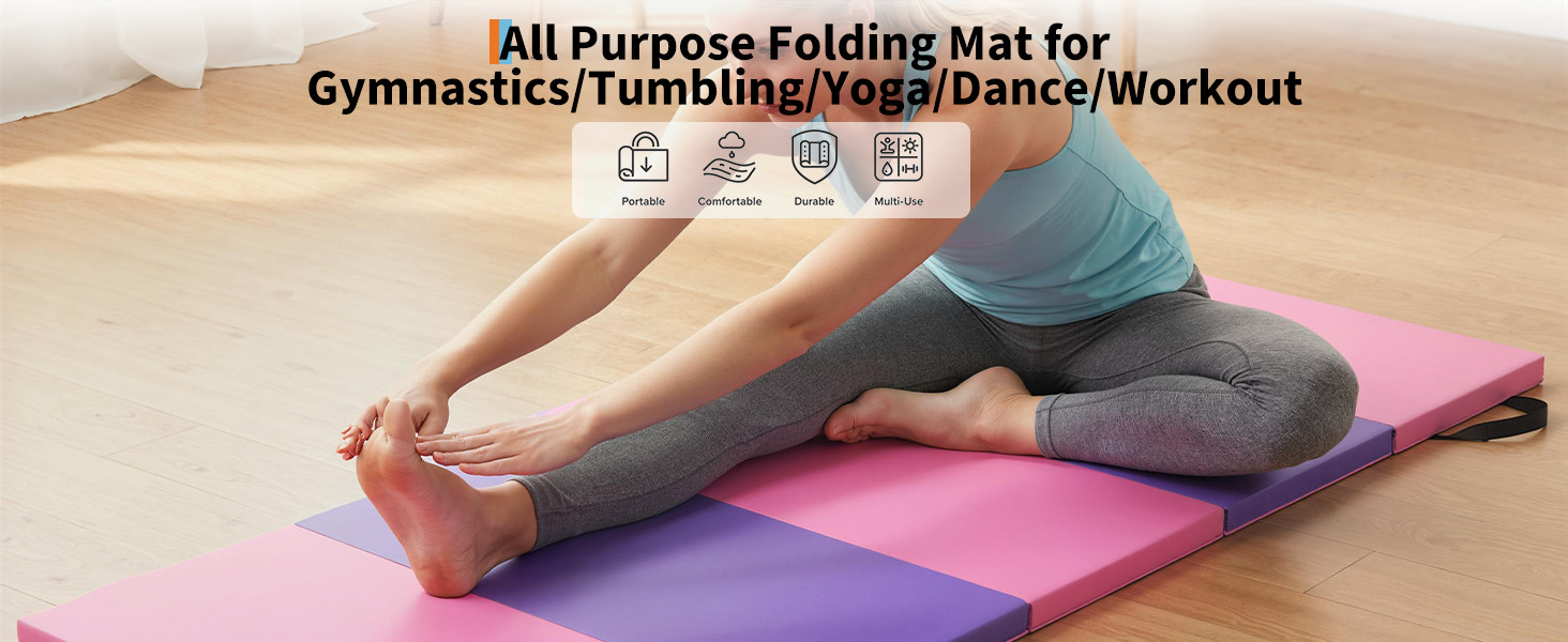 Folding Gymnastics Mat, 6×2 Ft(Four-fold) / 6.2×2.6 Ft(Five-fold)-Thick Portable