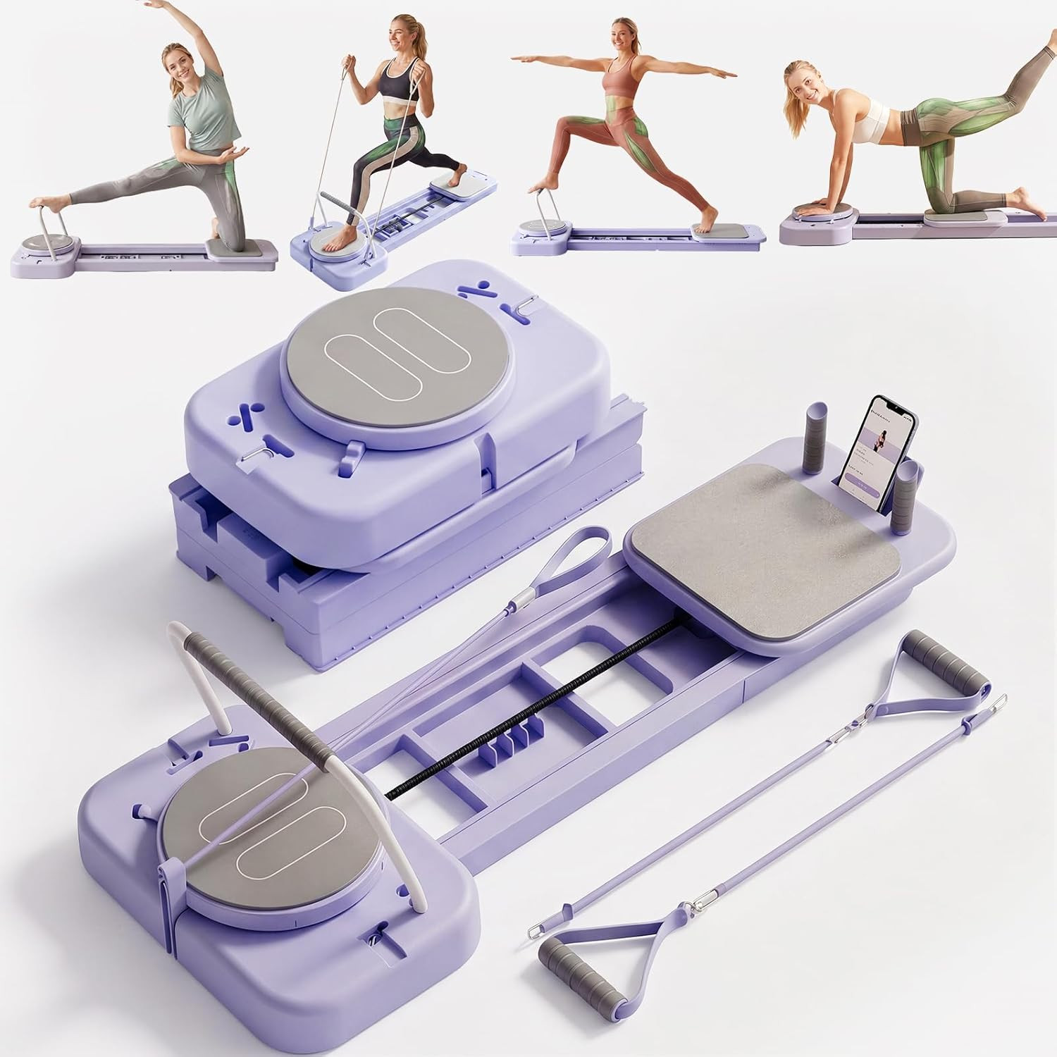 Pilates Board, Foldable Pilates Reformer Set for Home Workout with Timer, Multif