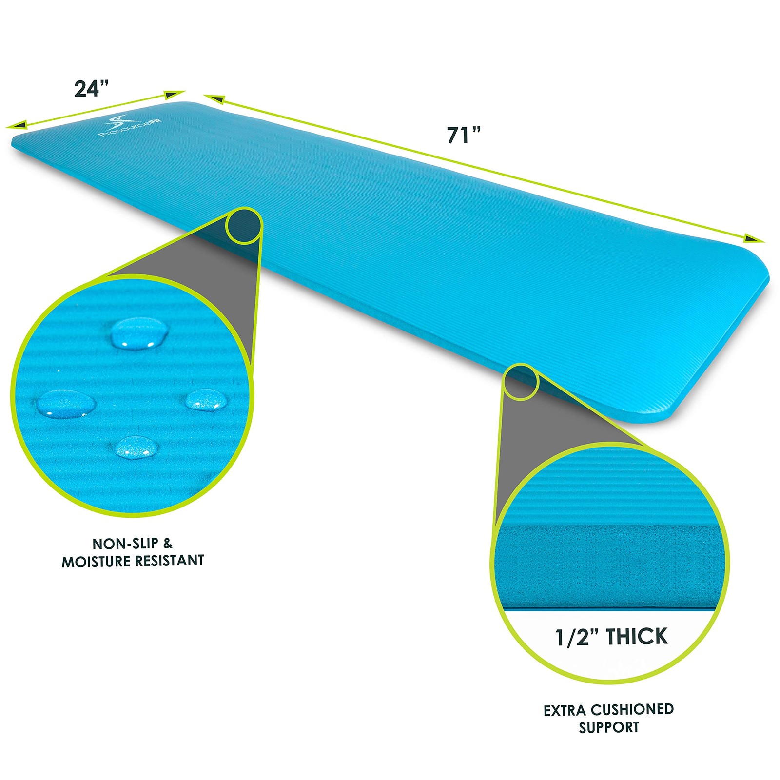 Extra Thick Yoga and Pilates Mat ½” (13mm), 71-inch Long High Density Exercis…