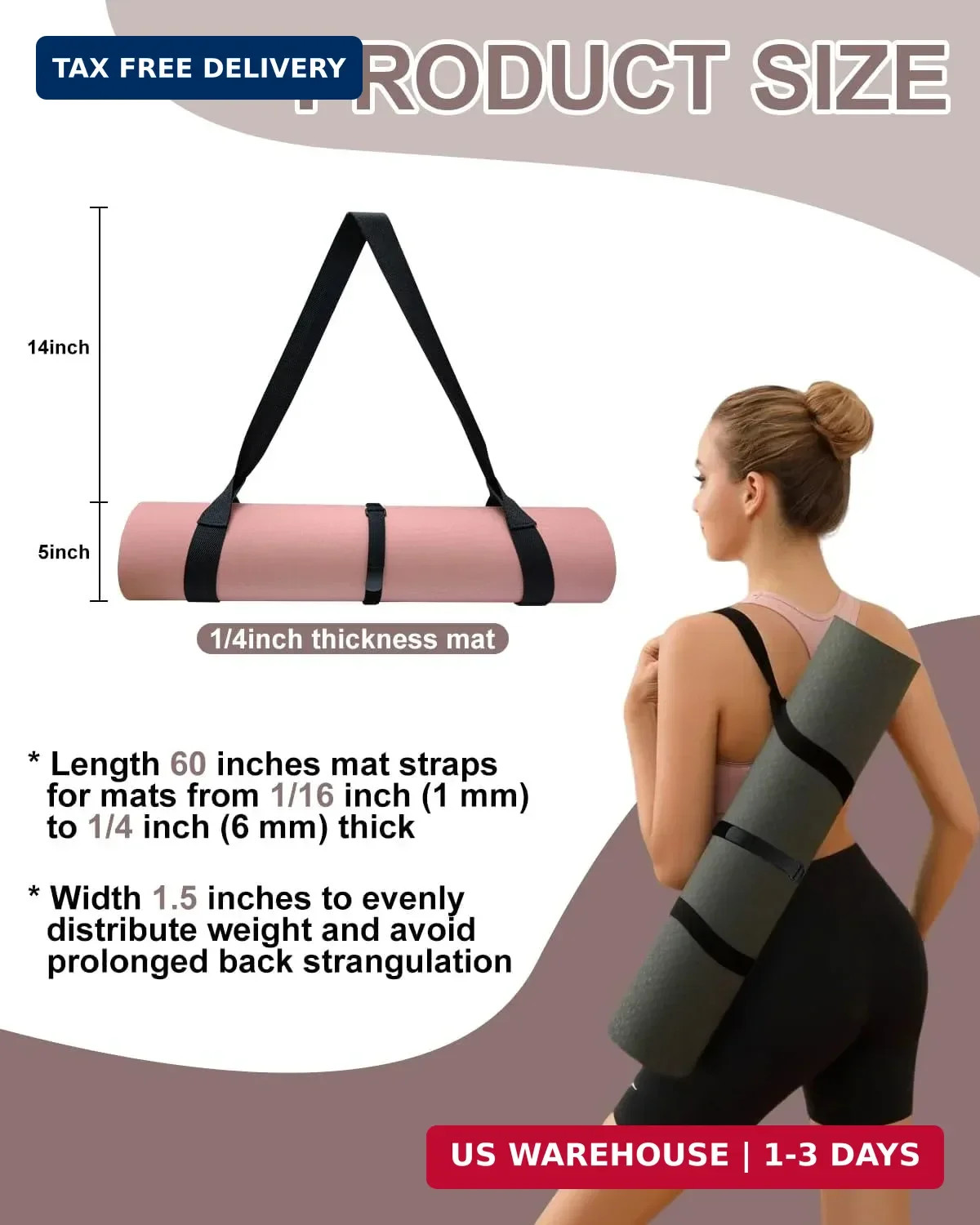 Yoga Mat Carrier, Premium Yoga Strap for Carrying Yoga Mats with Adjustable Hook