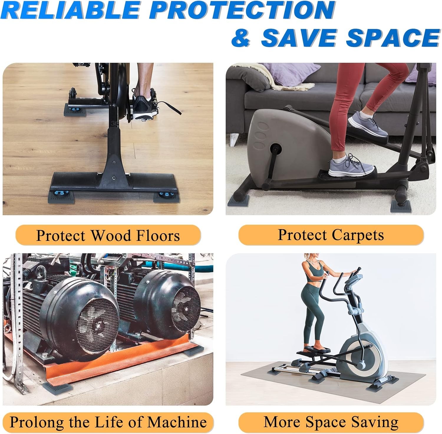 Exercise Equipment Mat Heavy Duty – 4 x 4 x 0.8 Inches 4 Pcs Non Slip Noise