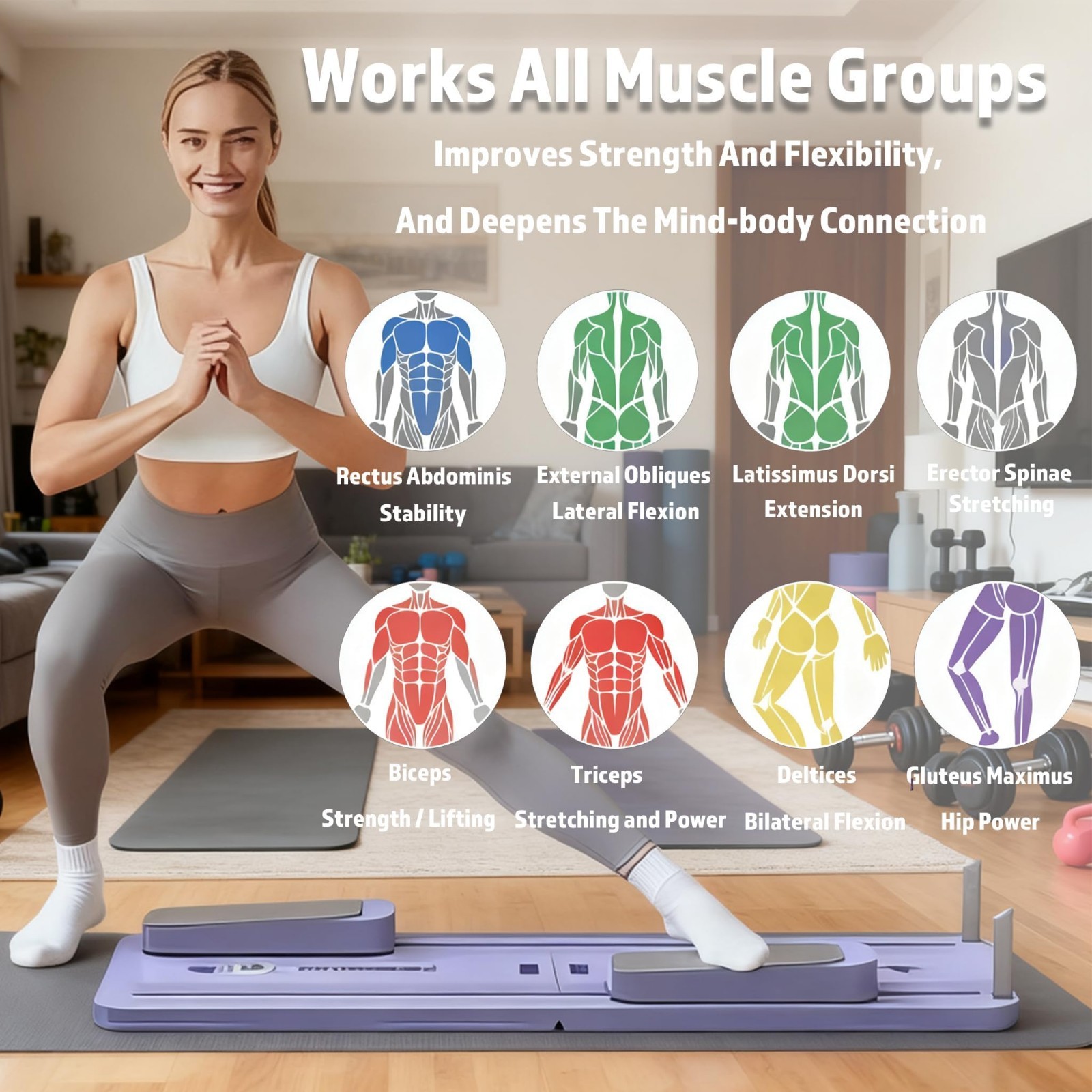 8-in-1 Portable Pilates Board with Phone Holder & Timer – Multi-Functional Refor