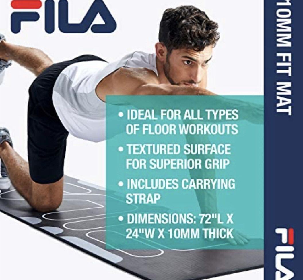 FILA Accessories Exercise Mat – Thick Yoga Mat 72&Prime; L x 24&Prime; W x 10mm (GREEN)