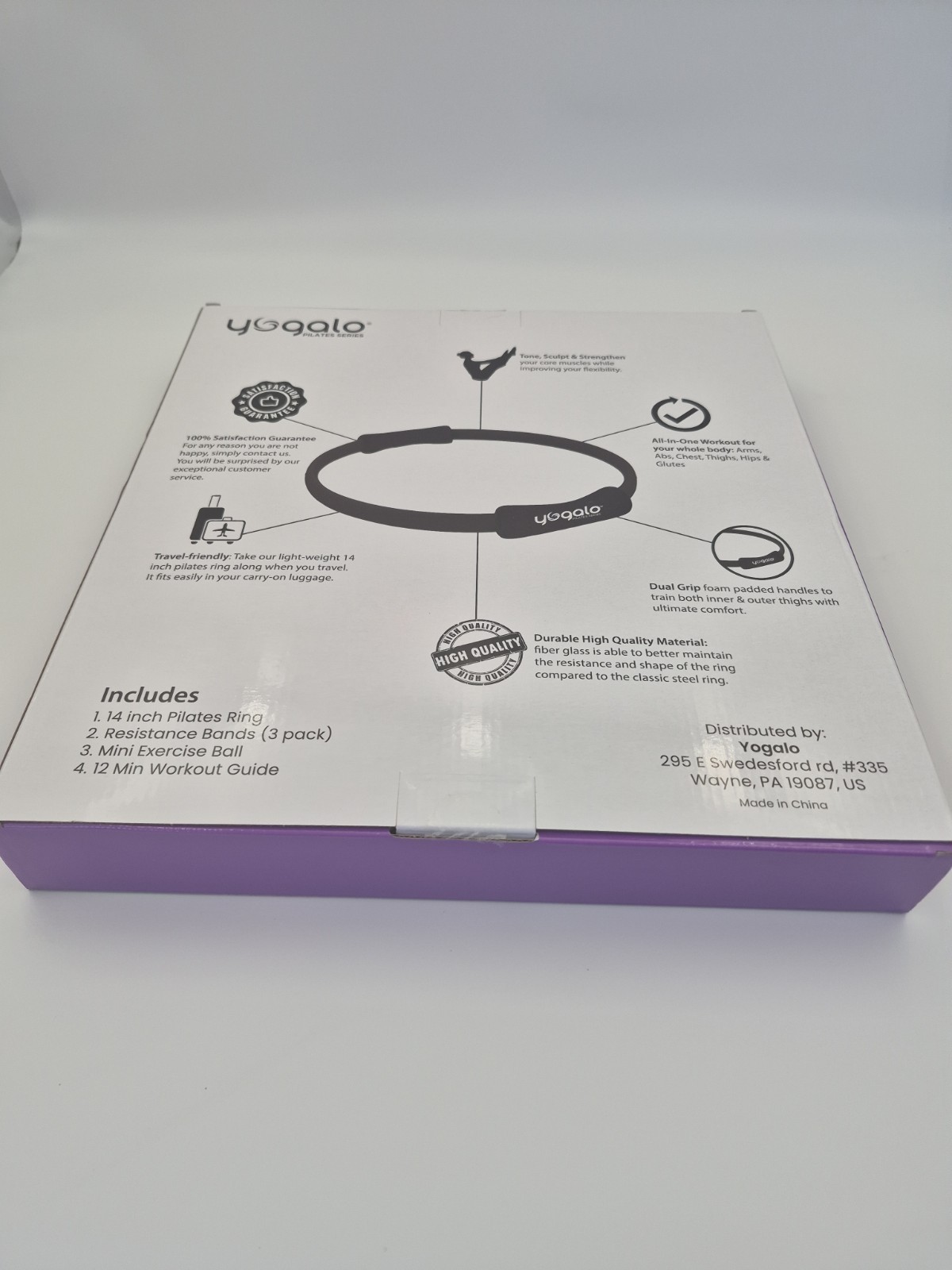 Yogalo 14in Black Pilates Ring Set w/ Bands Ball Guide, Dual Grip, Padded
