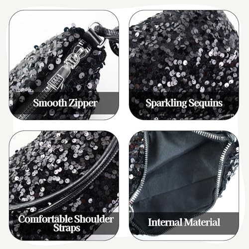Sparkling Sequins Handbags for Women, Plush Shoulder Bag with Smooth Silver