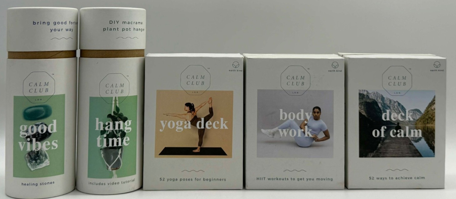 4PC Calm Club Set ~ Yoga Deck , Body Work Deck , Stones & Hang Time Activity