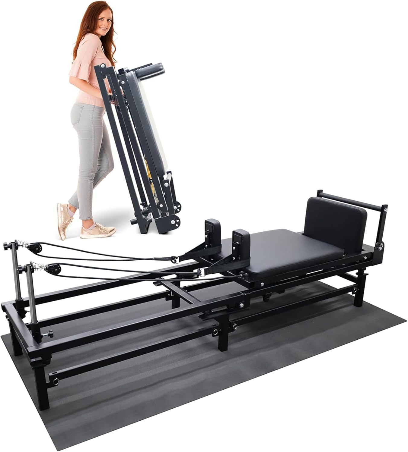 Foldable Pilates Reformer with Adjustable Heights & Jump Board Included