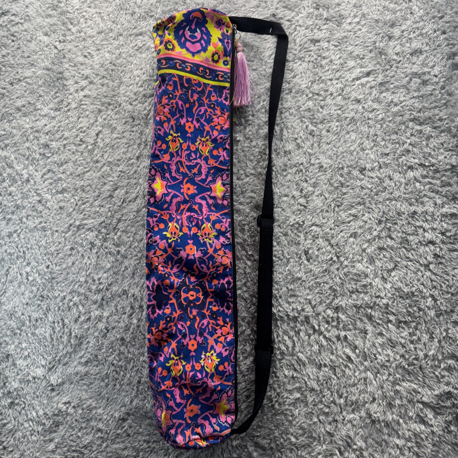 Boho Yoga Mat Bag Floral Tassel Strap Pink Blue Festival Gypsy Hippie Carrier