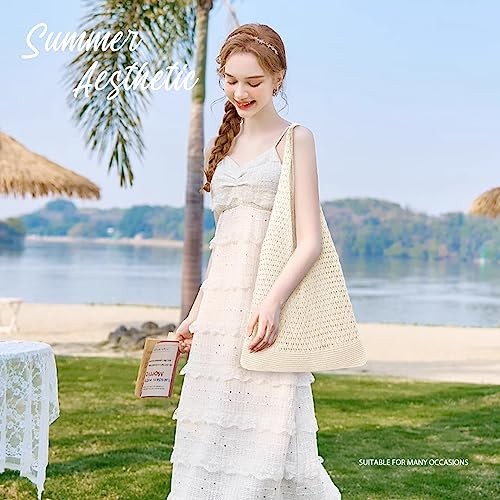 Crochet Bags for Women – Summer Beach Tote, Aesthetic Hippie Knit Bag Beige