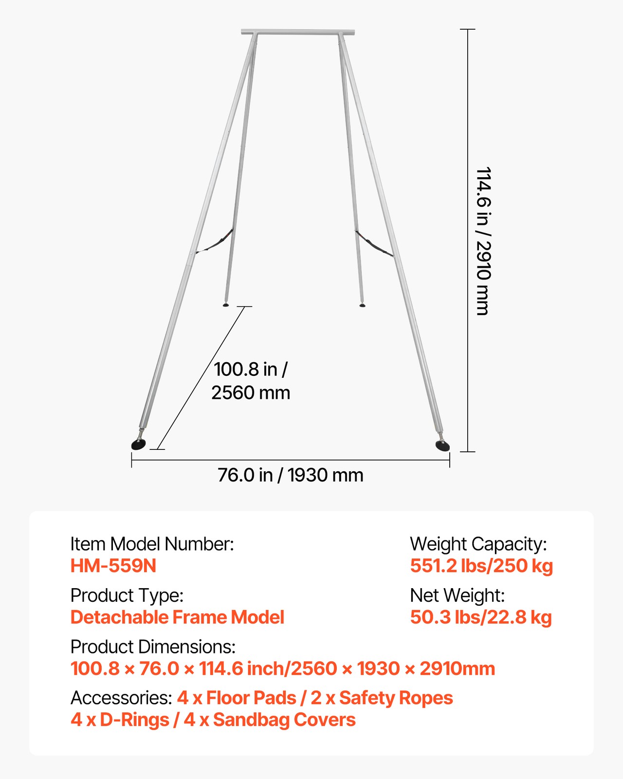 VEVOR Yoga Stand Frame 9.6 ft Length Swing Stand with Max 551.2 lbs Load