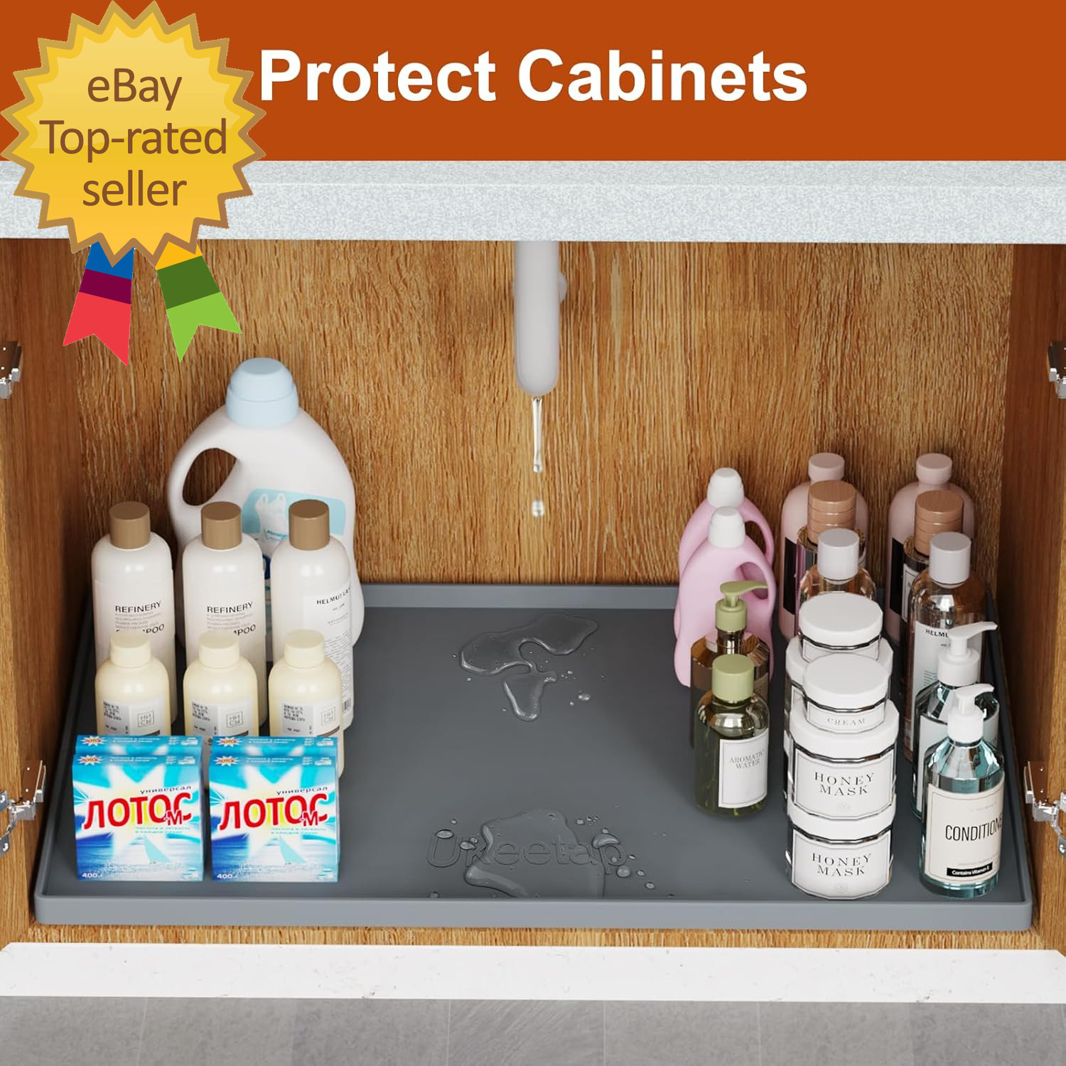 Extra Thick Silicone Mat Waterproof with Raised Edge 34&Prime; X 22&Prime; under Sink Mat