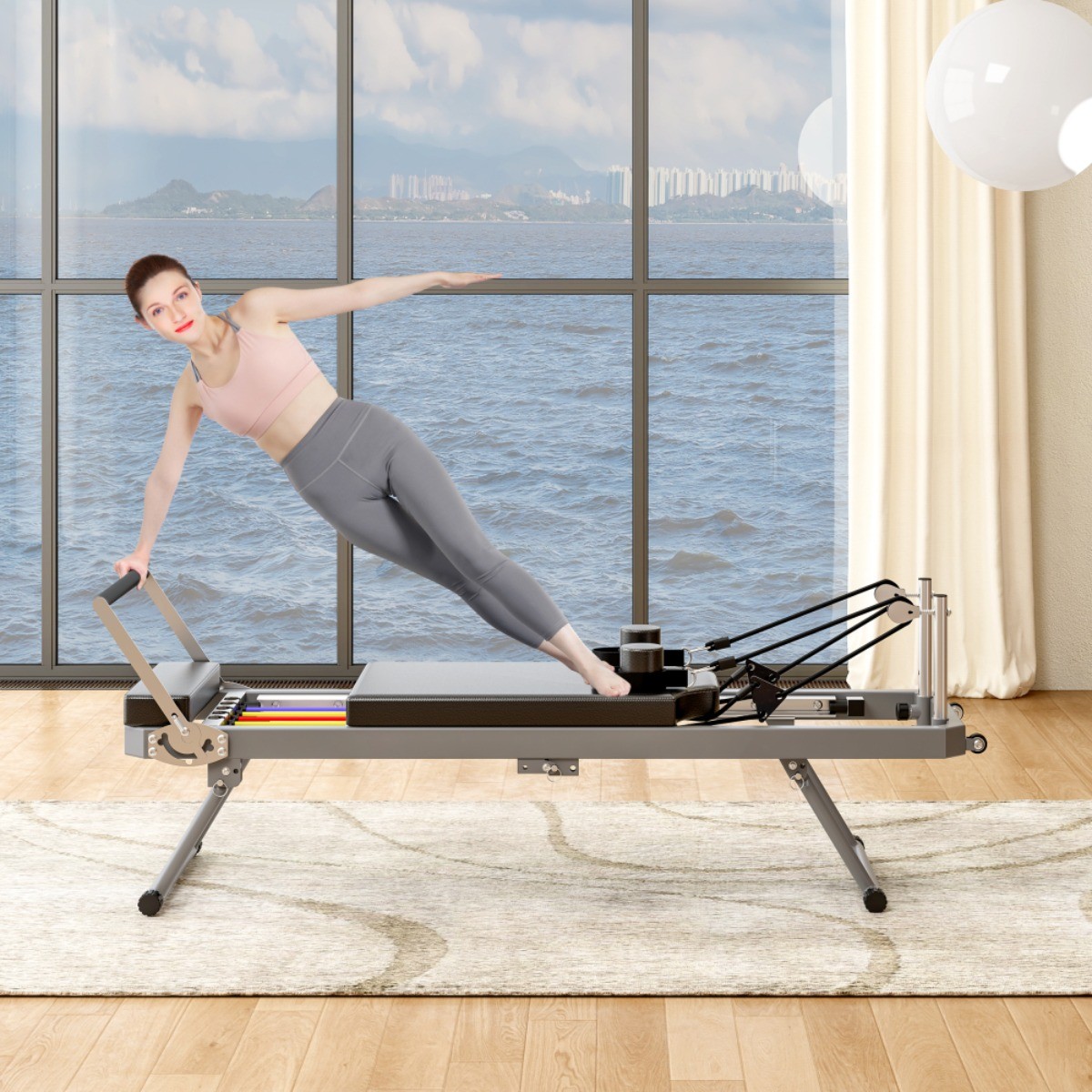 Foldable Pilates Bed Core Training Equipment Home Yoga Studio Commercial Black