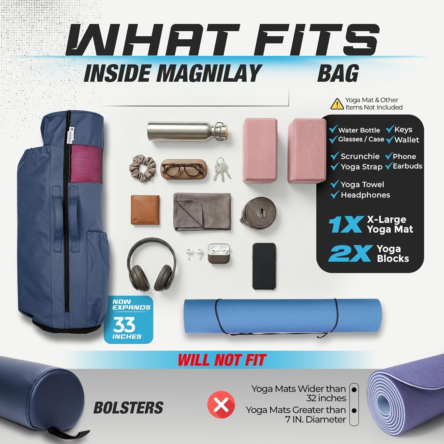 Yoga Mat Bag for Women and Men, Fits Mats and Accessories