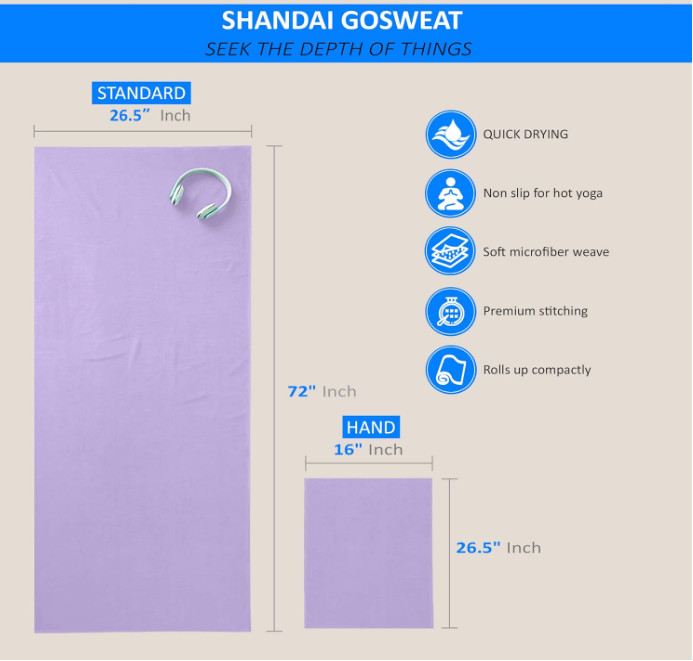 Gosweat Non-Slip Hot Yoga Towel with Super-Absorbent Soft Suede Microfiber