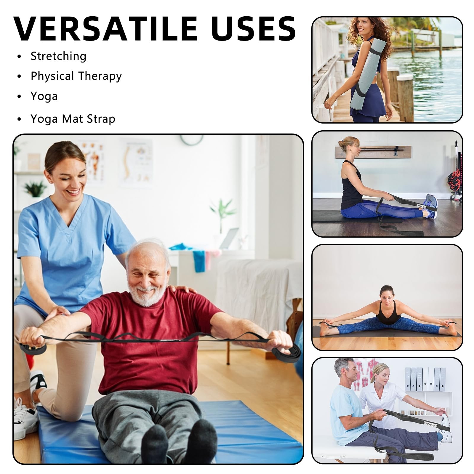 Stretching Strap Yoga Strap Physical Therapy for Home Workout, 10 Loops NonEl…